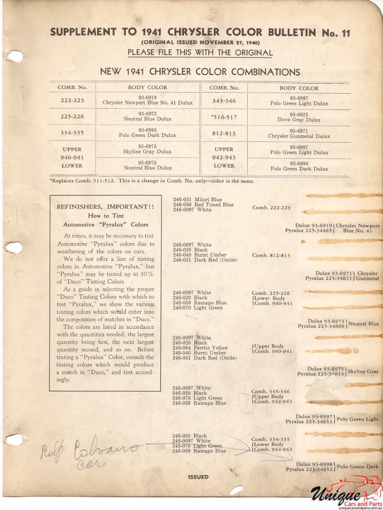 1941 Chrysler Paint Charts DuPont 4